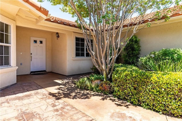917 Saint Ann, Paso Robles, CA 93446 - doorway to property featuring stucco siding and a tile roof