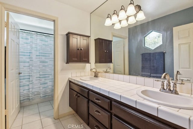 43650 Buckeye Rd, Temecula, CA 92592 - bathroom with double vanity, tile patterned flooring, and a shower with shower curtain