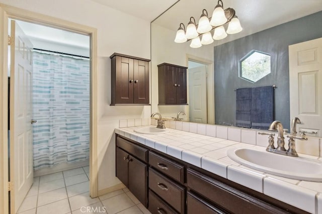 43650 Buckeye Rd, Temecula, CA 92592 - bathroom with double vanity, tile patterned floors, and a shower with curtain