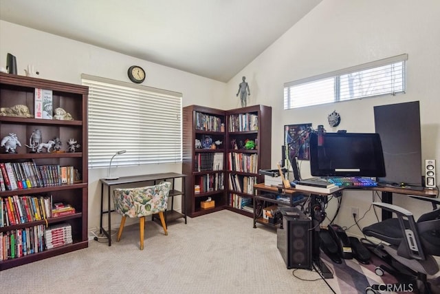 43650 Buckeye Rd, Temecula, CA 92592 - office area featuring lofted ceiling and carpet floors