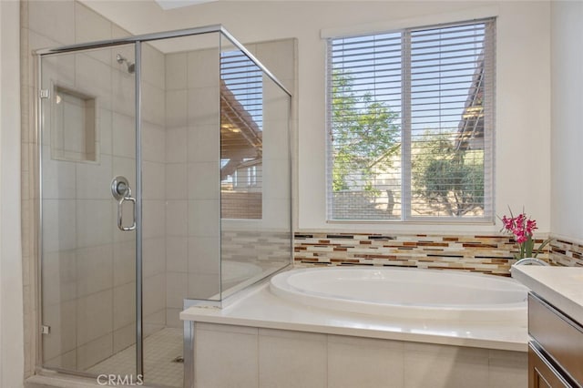 24923 Hearth Ct, Valencia, CA 91354 - bathroom with a stall shower, vanity, and a bath