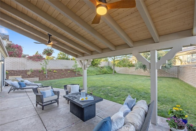 24923 Hearth Ct, Valencia, CA 91354 - view of patio / terrace featuring an outdoor hangout area and ceiling fan