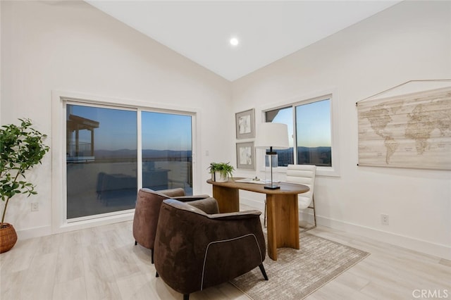 23835 Bella Vista Dr, Newhall, CA 91321 - living room with light wood-style floors, high vaulted ceiling, and recessed lighting