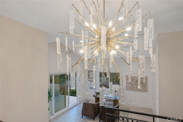 23835 Bella Vista Dr, Newhall, CA 91321 - detailed view of wood finished floors and a chandelier