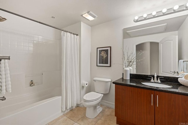 1225 Island Ave Unit 503, San Diego, CA 92101 - bathroom featuring toilet, vanity, tile patterned flooring, and shower / tub combo