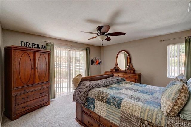 221 E Old Julian Hwy, Ramona, CA 92065 - bedroom with light carpet, multiple windows, access to outside, and a ceiling fan
