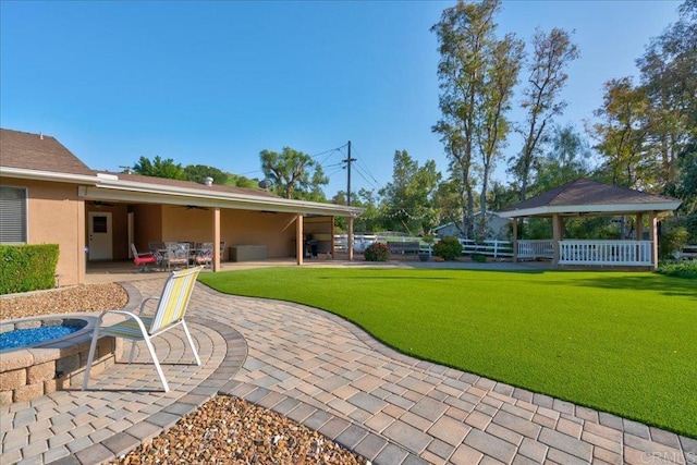 221 E Old Julian Hwy, Ramona, CA 92065 - view of patio / terrace with a gazebo, a ceiling fan, and a fire pit