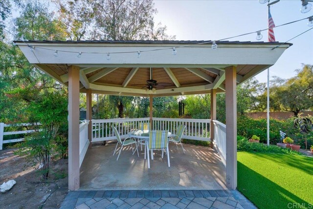 221 E Old Julian Hwy, Ramona, CA 92065 - view of patio / terrace with a gazebo, outdoor dining area, and a ceiling fan