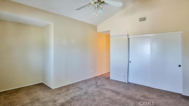 8471 Evergreen, Garden Grove, CA 92841 - unfurnished bedroom with carpet floors, a closet, high vaulted ceiling, and ceiling fan