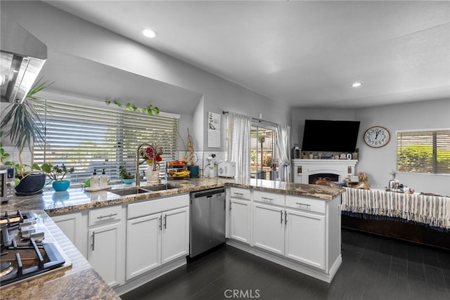 22565 Pecan Pl, Saugus, CA 91390 - kitchen featuring appliances with stainless steel finishes, a sink, a peninsula, healthy amount of natural light, and recessed lighting