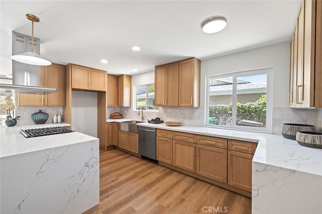 20853 Moonlake St, Diamond Bar, CA 91789 - kitchen featuring stainless steel appliances, backsplash, light stone countertops, and recessed lighting
