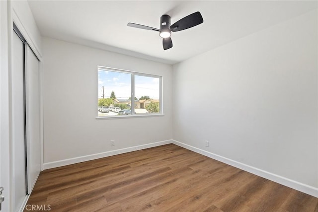 20853 Moonlake St, Diamond Bar, CA 91789 - unfurnished bedroom with a closet, baseboards, wood finished floors, and a ceiling fan