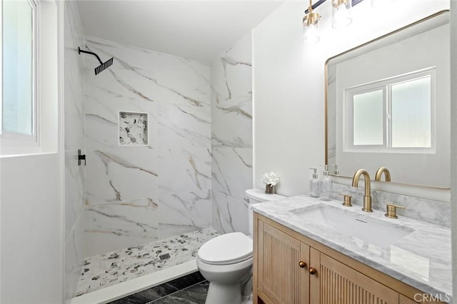 20853 Moonlake St, Diamond Bar, CA 91789 - full bathroom with vanity, a marble finish shower, toilet, and marble finish flooring