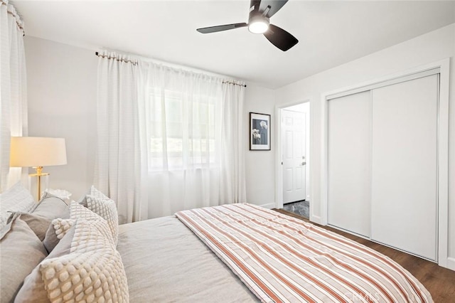20853 Moonlake St, Diamond Bar, CA 91789 - bedroom with dark wood-type flooring, a closet, and a ceiling fan