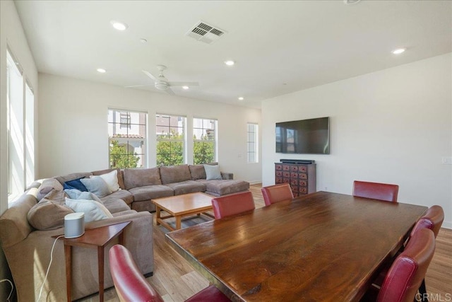 4366 Pacifica Way Unit 5, Oceanside, CA 92056 - living room with light wood-style floors, ceiling fan, and recessed lighting