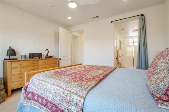 4366 Pacifica Way Unit 5, Oceanside, CA 92056 - carpeted bedroom with a ceiling fan, ensuite bathroom, and recessed lighting