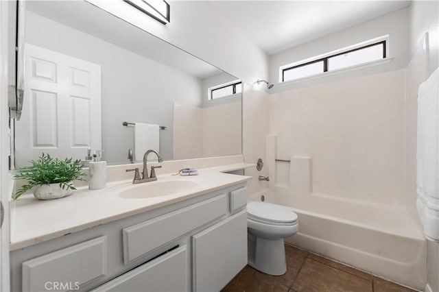 38115 41st St E, Palmdale, CA 93552 - full bathroom with shower / bath combo with shower curtain, vanity, toilet, and tile patterned floors