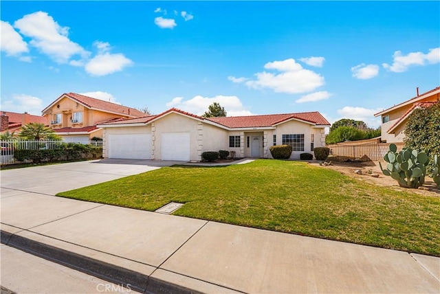 43453 Tali St, Lancaster, CA 93535 - view of front of property with concrete driveway, a garage, stucco siding, and a tile roof