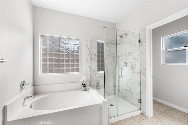 43453 Tali St, Lancaster, CA 93535 - bathroom featuring a bath, a marble finish shower, and tile patterned floors