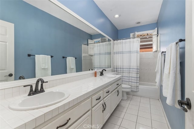 22581 Summerfield, Mission Viejo, CA 92692 - full bath with tile patterned floors, double vanity, and shower / tub combo with curtain