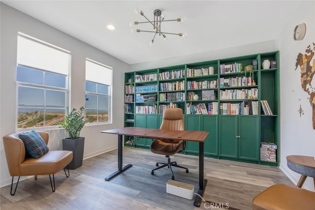 18171 Hedgerow Way, Saugus, CA 91350 - office featuring wood finished floors, a chandelier, and recessed lighting