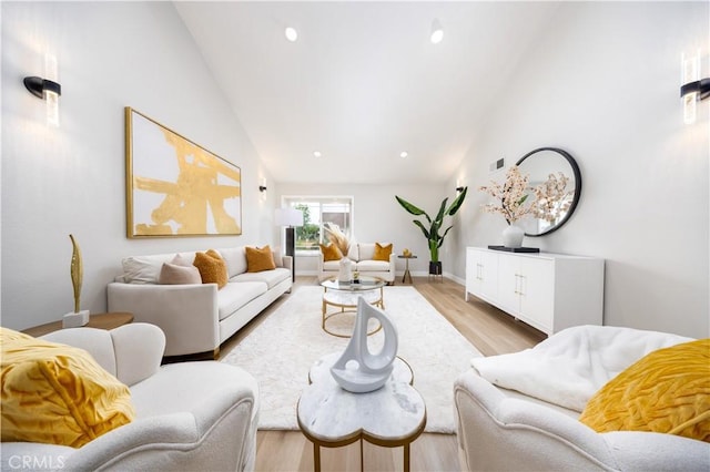 621 Foxhaven Pl, Diamond Bar, CA 91765 - living room with lofted ceiling, light wood-type flooring, baseboards, and recessed lighting