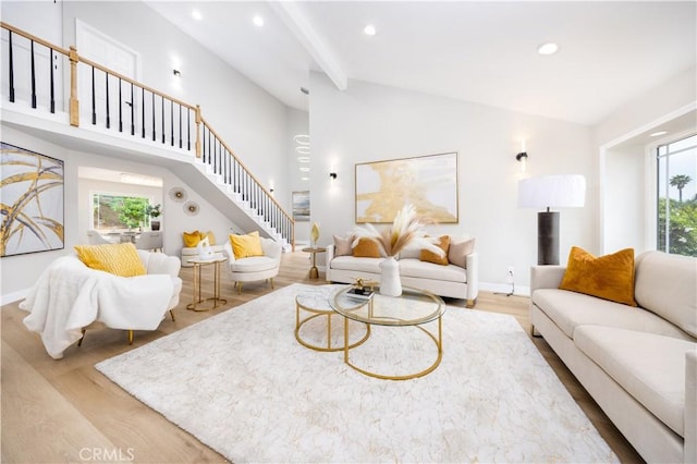 621 Foxhaven Pl, Diamond Bar, CA 91765 - living room with healthy amount of natural light, wood finished floors, recessed lighting, baseboards, and high vaulted ceiling