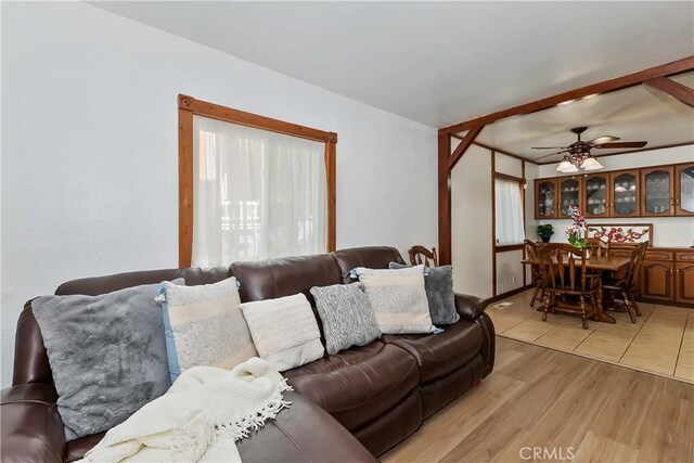 22771 Fir Ln, Crestline, CA 92325 - living area with ceiling fan and light wood-type flooring