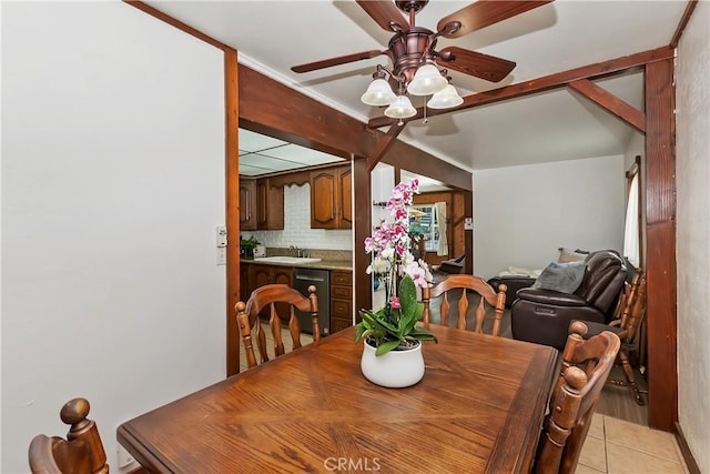 22771 Fir Ln, Crestline, CA 92325 - dining room with ceiling fan and light tile patterned floors