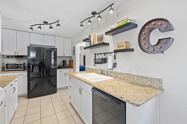 1529 Moreno St, Oceanside, CA 92054 - kitchen featuring black appliances, open shelves, a sink, and white cabinets