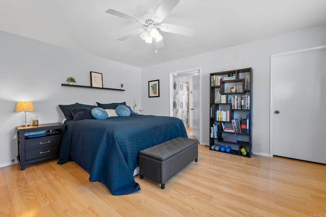 1529 Moreno St, Oceanside, CA 92054 - bedroom with light wood-style floors, ceiling fan, and baseboards
