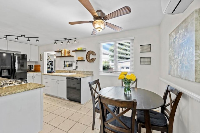1529 Moreno St, Oceanside, CA 92054 - dining space with light tile patterned flooring, a wall unit AC, and a ceiling fan