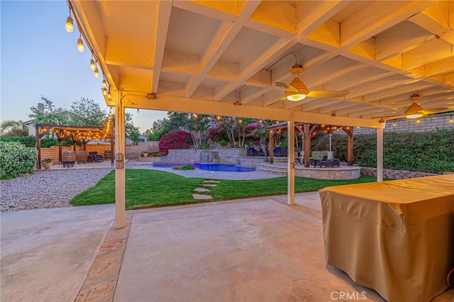 28367 Mount Stephen Ave, Canyon Country, CA 91387 - fenced backyard featuring a gazebo, a ceiling fan, and a patio