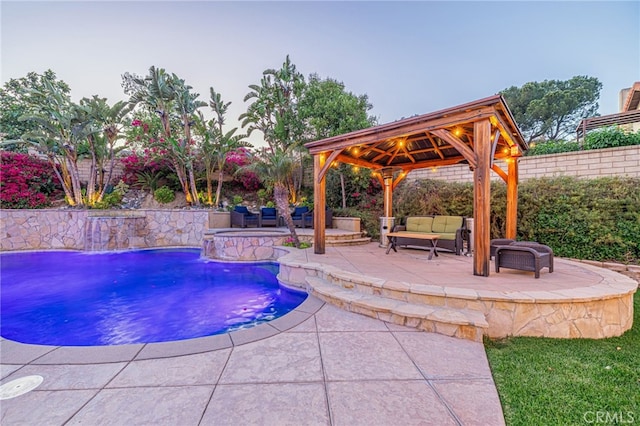 28367 Mount Stephen Ave, Canyon Country, CA 91387 - view of pool with a gazebo, an outdoor living space, a patio area, and a fenced backyard