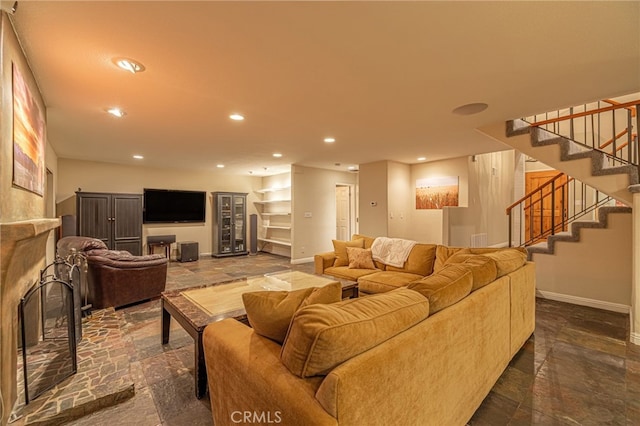 28367 Mount Stephen Ave, Canyon Country, CA 91387 - living room featuring stairway and recessed lighting