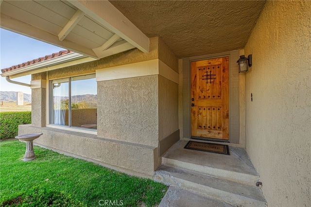 28367 Mount Stephen Ave, Canyon Country, CA 91387 - doorway to property featuring stucco siding and a mountain view