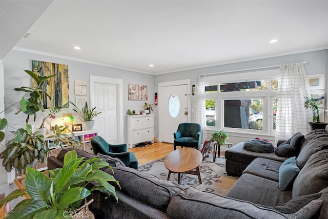 3031 4th Ave, Los Angeles, CA 90018 - living area with wood finished floors, crown molding, and recessed lighting