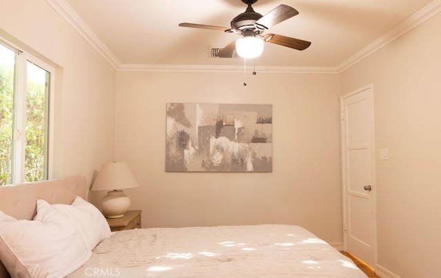14816 Covello St, Van Nuys, CA 91405 - bedroom featuring ornamental molding, baseboards, and ceiling fan