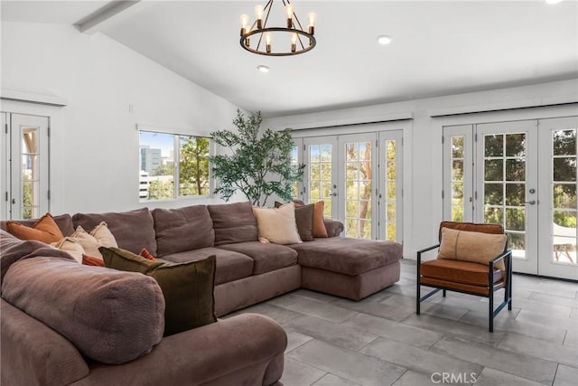 4674 Norton Pl, Riverside, CA 92506 - living room with french doors, a chandelier, and recessed lighting