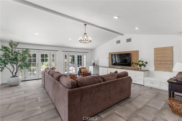 4674 Norton Pl, Riverside, CA 92506 - living area featuring french doors, a chandelier, and recessed lighting