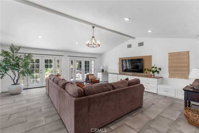 4674 Norton Pl, Riverside, CA 92506 - living area with french doors, a chandelier, and recessed lighting