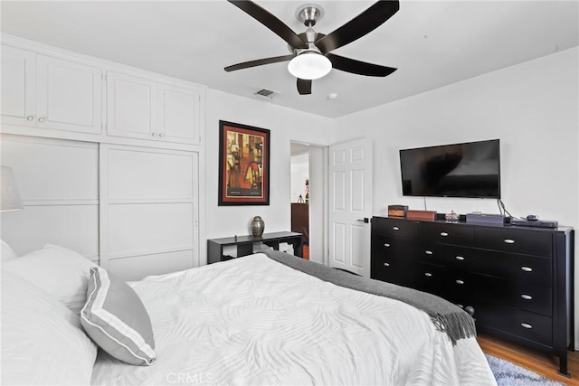 11900 Covello St, North Hollywood, CA 91605 - bedroom featuring wood finished floors and a ceiling fan