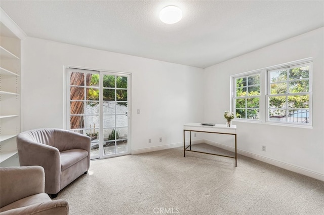 4950 Dunman Ave, Woodland Hills, CA 91364 - living area with carpet flooring, healthy amount of natural light, an office area, baseboards, and a textured ceiling
