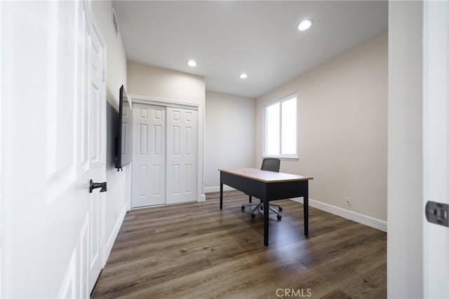 2902 Easton Pl, Rowland Heights, CA 91748 - office featuring baseboards, wood finished floors, and recessed lighting