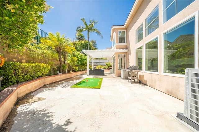 2902 Easton Pl, Rowland Heights, CA 91748 - fenced backyard featuring a putting green, a patio, a pergola, and area for grilling