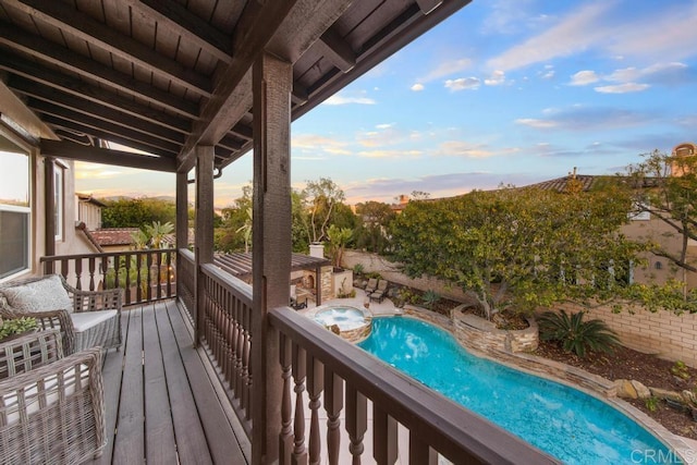 7845 Caminito Camelia, San Diego, CA 92127 - deck at dusk with a pool with connected hot tub