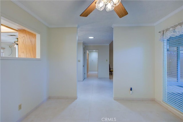 1375 San Gabriel Way, Merced, CA 95340 - empty room featuring a ceiling fan, crown molding, and baseboards