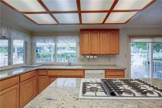 1375 San Gabriel Way, Merced, CA 95340 - kitchen featuring white appliances, a sink, and light stone counters