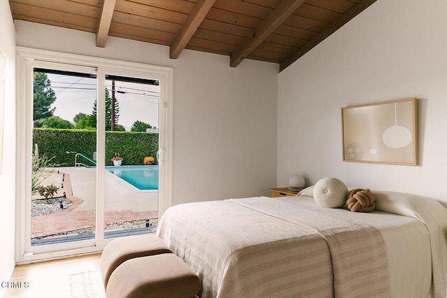 15845 Lassen St, North Hills, CA 91343 - bedroom with wood ceiling, wood finished floors, and access to exterior