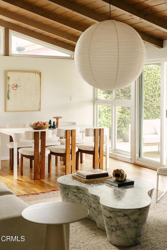 15845 Lassen St, North Hills, CA 91343 - dining room featuring wood ceiling, healthy amount of natural light, and wood finished floors